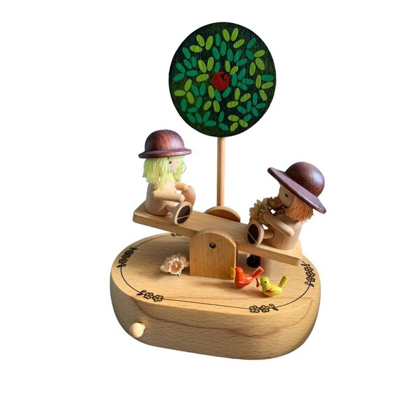 Vintage Schmid Wood Music Box With See-Saw Kids & Tree Works - Picture 1 of 14